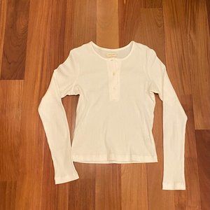 long-sleeve white button top